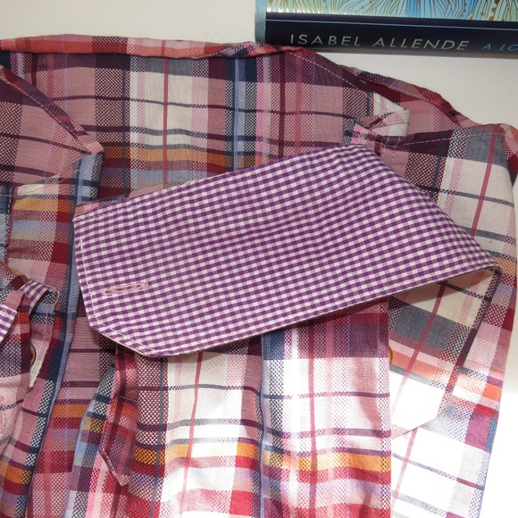 Men's Red Plaid Sand Pink Label Button Down Shirt - Picture 4 of 5